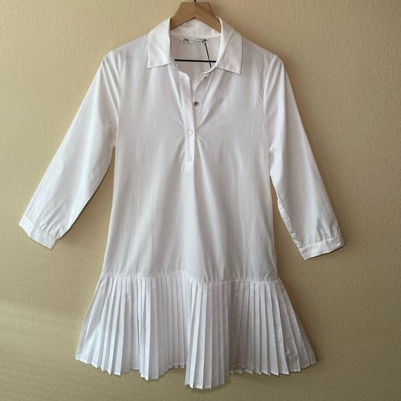Zara White Linen Pleated Dresss - Picture 3 of 14